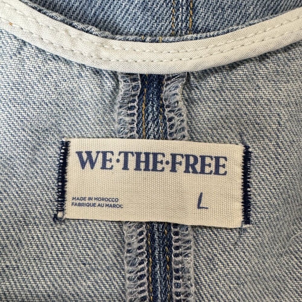 We The Free People High Roller Denim Shortall Women L Light Blue Bright Eyes NWT - Picture 3 of 7